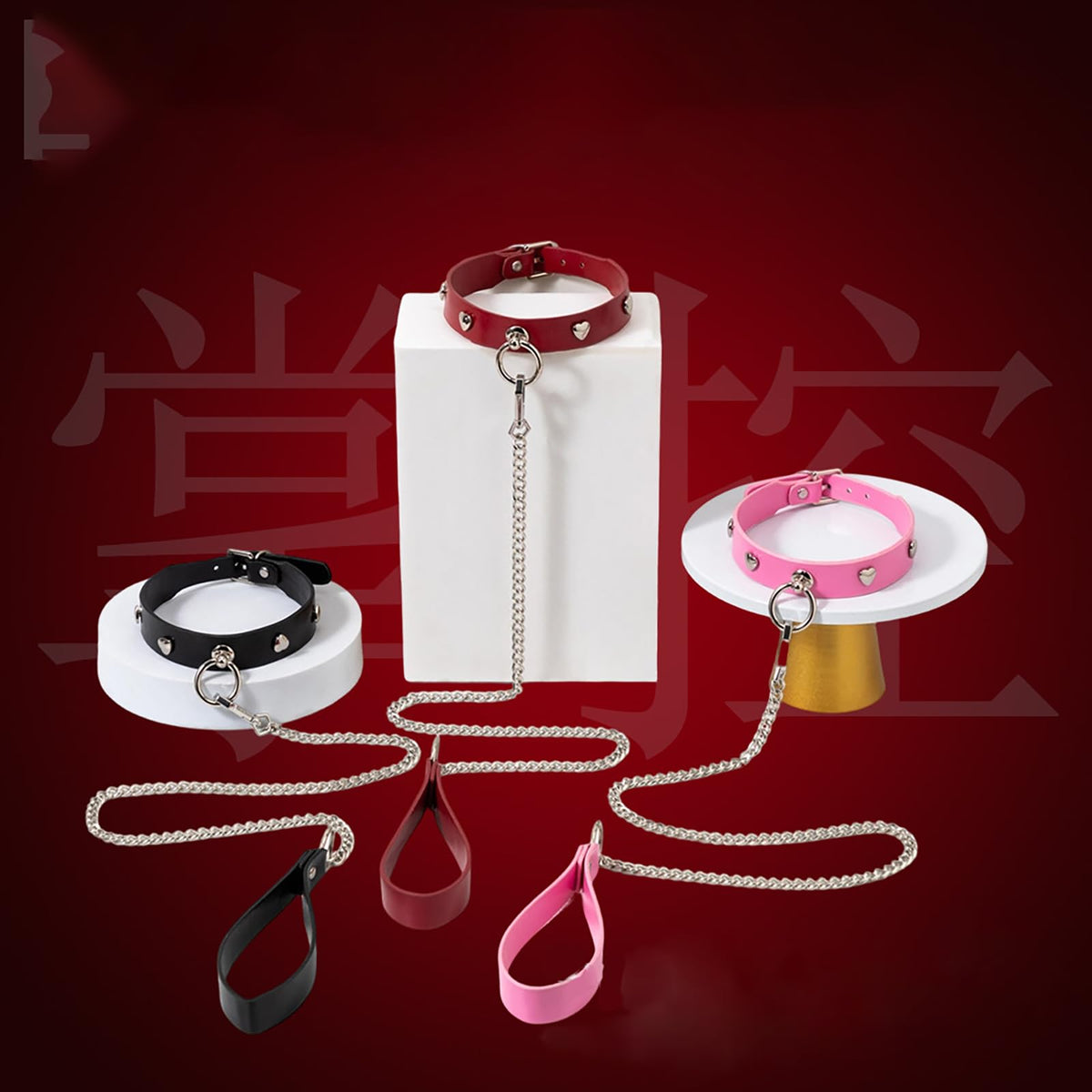 Leder Sex Halsband Verstellbar Fessel Halsband Mit Kette Herz Punk Halskette Sklave BDSM Sexspielzeug Für Paare (Pink)