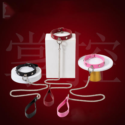 Leder Sex Halsband Verstellbar Fessel Halsband Mit Kette Herz Punk Halskette Sklave BDSM Sexspielzeug Für Paare (Pink)