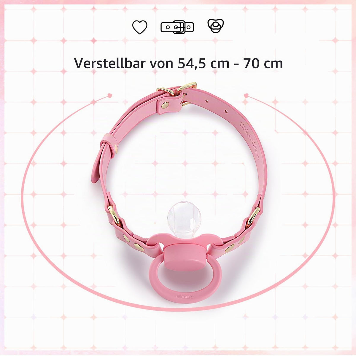 Verstellbares Lederband mit Schnuller- & Gag-Set Rosa