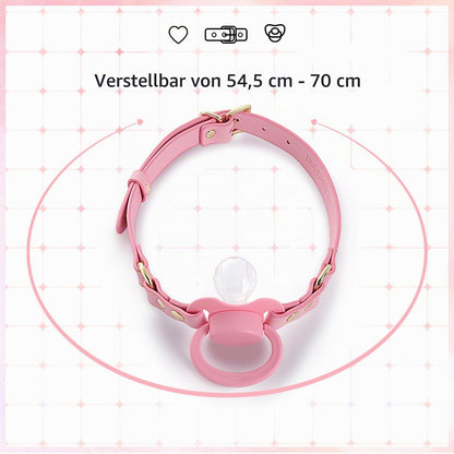Verstellbares Lederband mit Schnuller- & Gag-Set Rosa