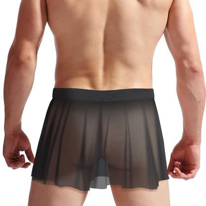 Herren Mesh Sissy Röcke Sexy See Through Crossdressers Unterwäsche Nachtclub Party Cosplay Kostüm (Schwarz)