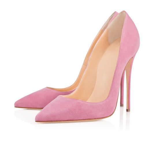 Stiletto High Heels Damen Rosa Elegante Pumps aus Wildleder mit 12 cm Absatz und Spitze fürs Büro EU38