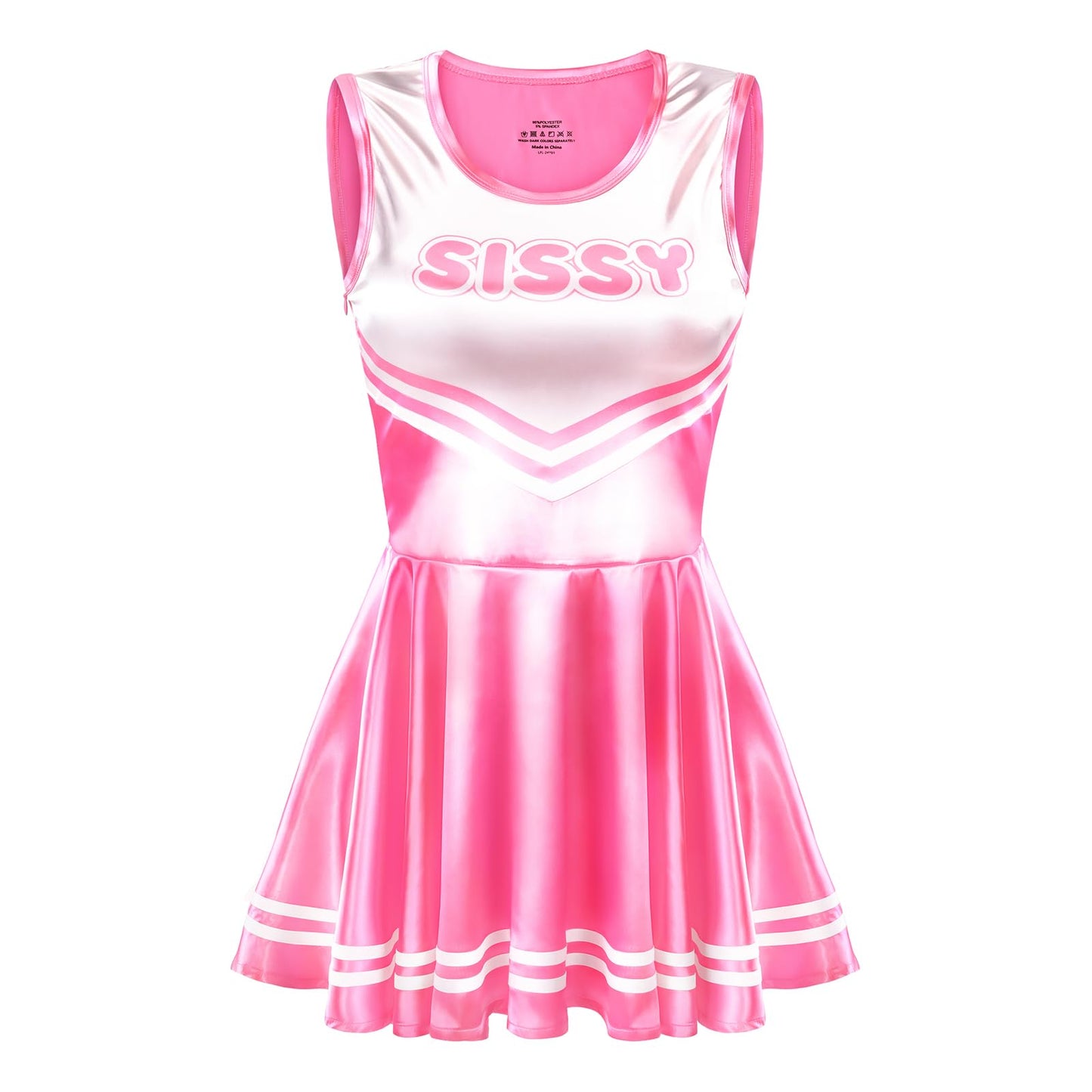 LittleForBig Unisex Seidiger Ärmelloser Overall Glänzender Satin Cheer Sissy Bodycon Mini Kleid Rock Hot Pink XL