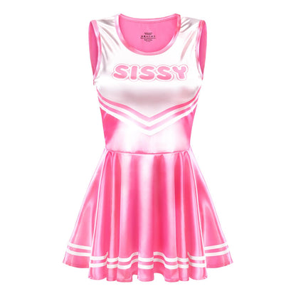 LittleForBig Unisex Seidiger Ärmelloser Overall Glänzender Satin Cheer Sissy Bodycon Mini Kleid Rock Hot Pink XL