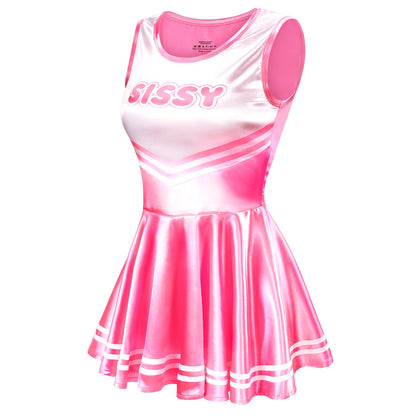 LittleForBig Unisex Seidiger Ärmelloser Overall Glänzender Satin Cheer Sissy Bodycon Mini Kleid Rock Hot Pink XL