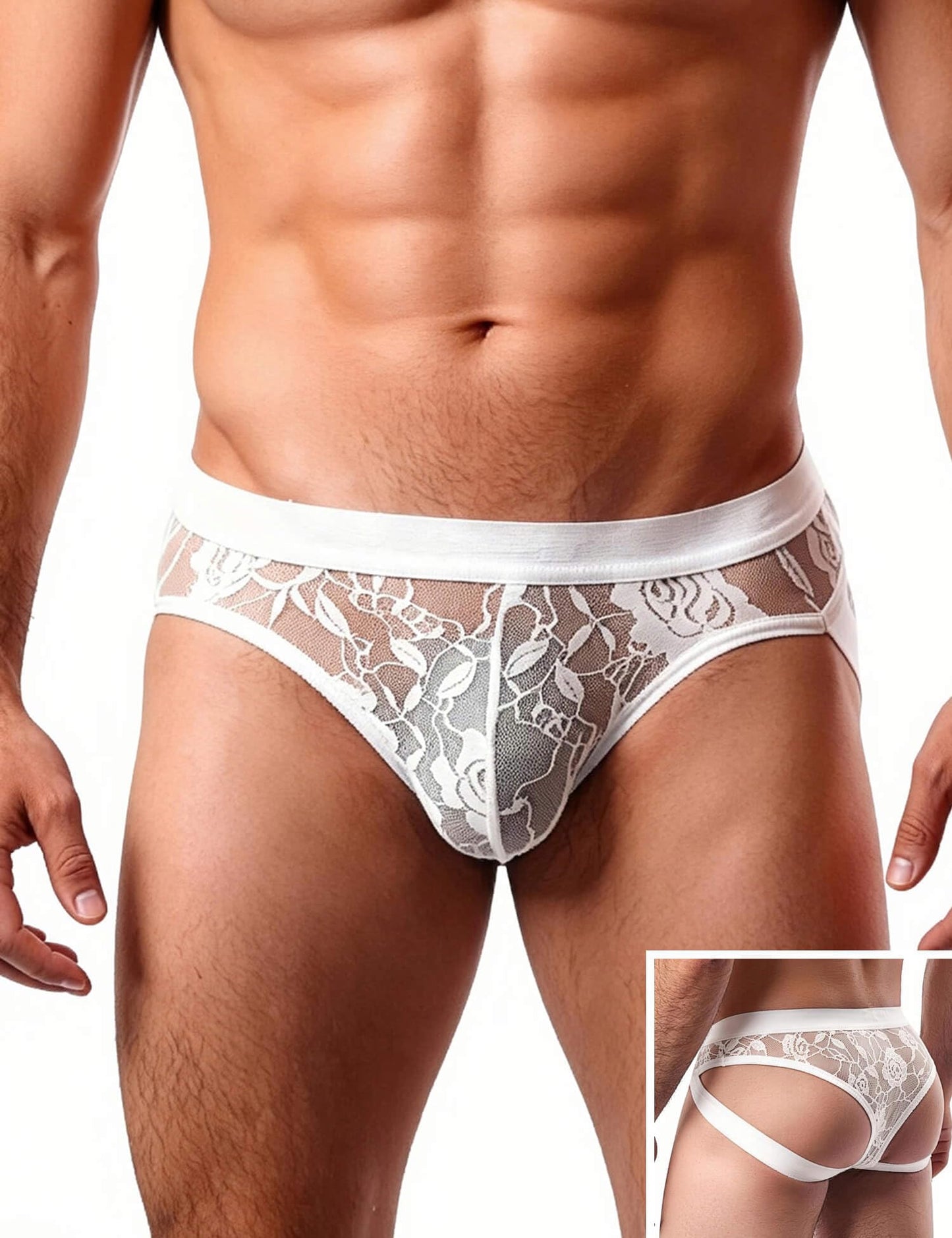 Jockstrap Männer - Gay Unterwäsche - Herren Sexy-  Hinten Offen Spitze  - Sissy - Mesh Unterhosen2 Pack