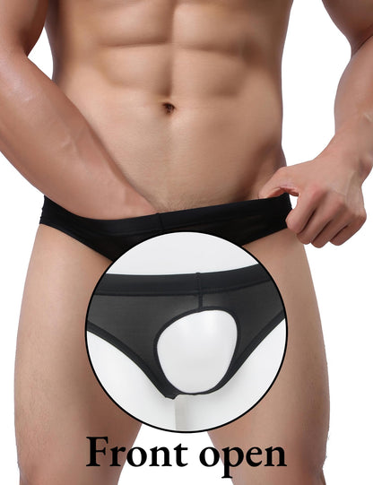 String Tanga Männer mit Loch Sexy Eisseide Slip Sissy Dessous Große Größen Herren Reizwäsche Lustige Unterhosen Vorne Offen Borat Anzug Ouvert Höschen Gay Underwear Thong Briefs Schwarz L