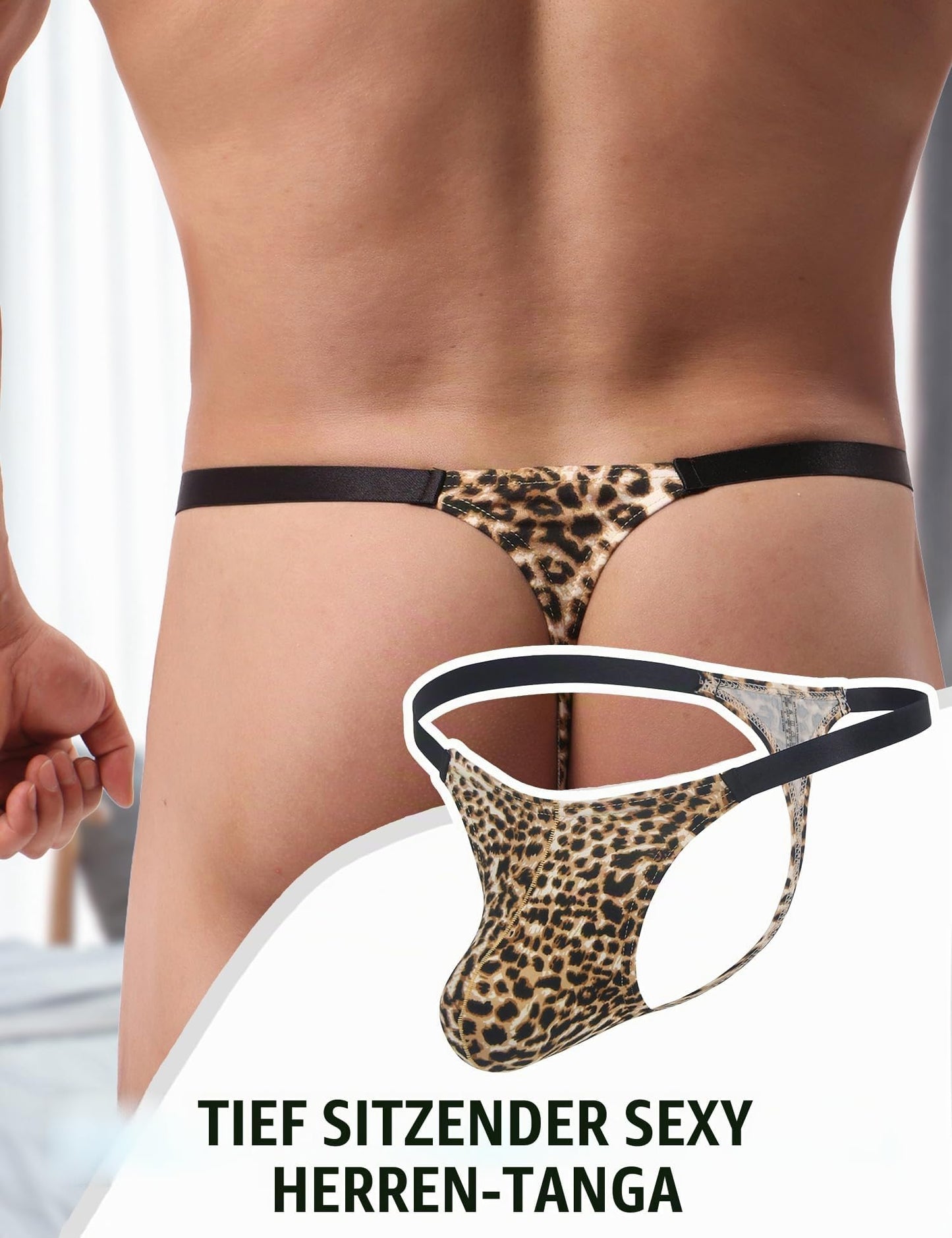 Leopard String Tanga für Herren Sexy Unterwäsche für Mann T-Back Slip Große Größen Thong Sissy Höschen Pouch Underwear Low Rise Dessous Reizwäsche Elastizität Unterhosen Briefs S