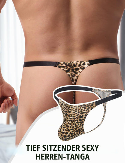 Leopard String Tanga für Herren Sexy Unterwäsche für Mann T-Back Slip Große Größen Thong Sissy Höschen Pouch Underwear Low Rise Dessous Reizwäsche Elastizität Unterhosen Briefs S