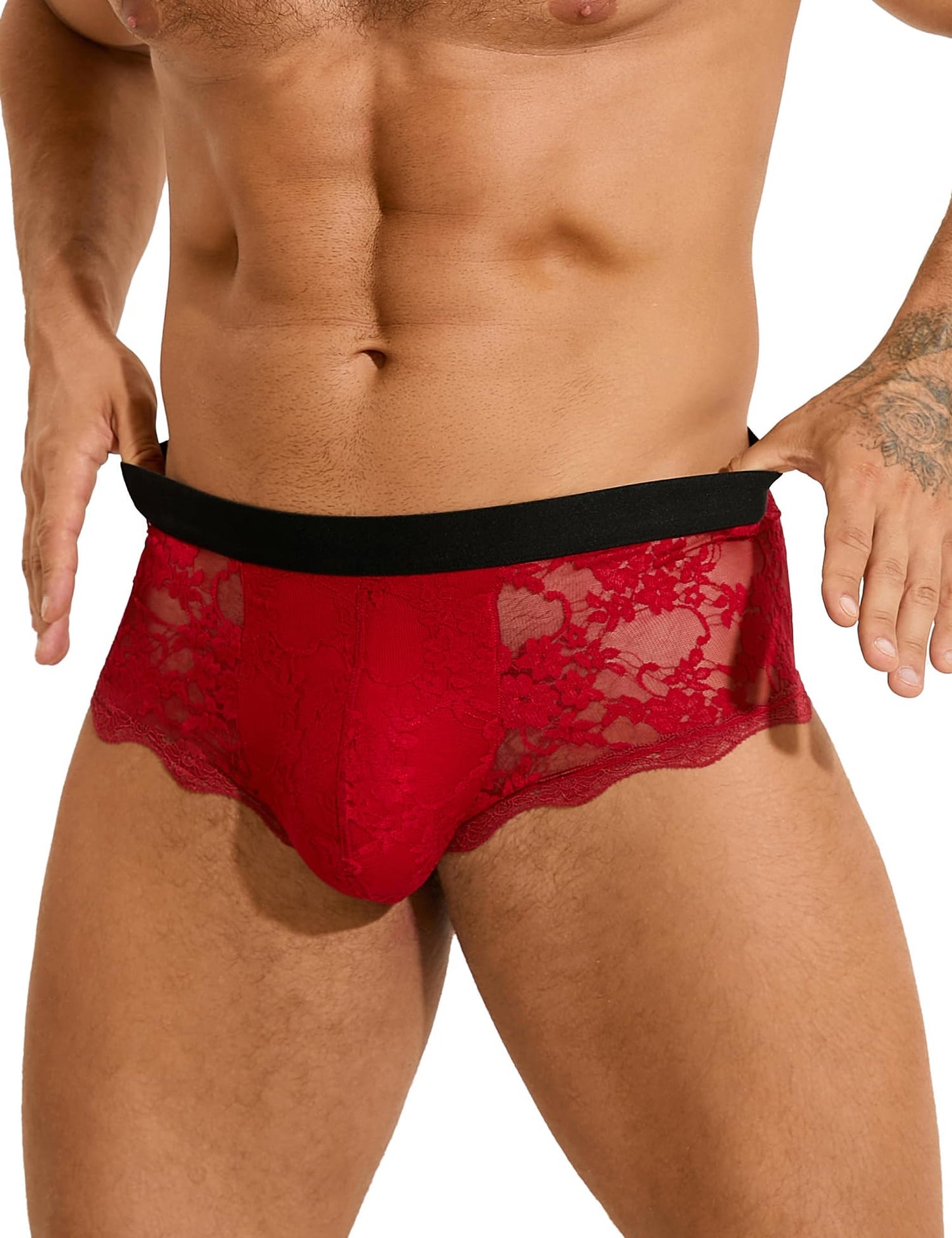 Herren Boxershorts Spitze Unterhosen Sexy Unterwäsche Rot S