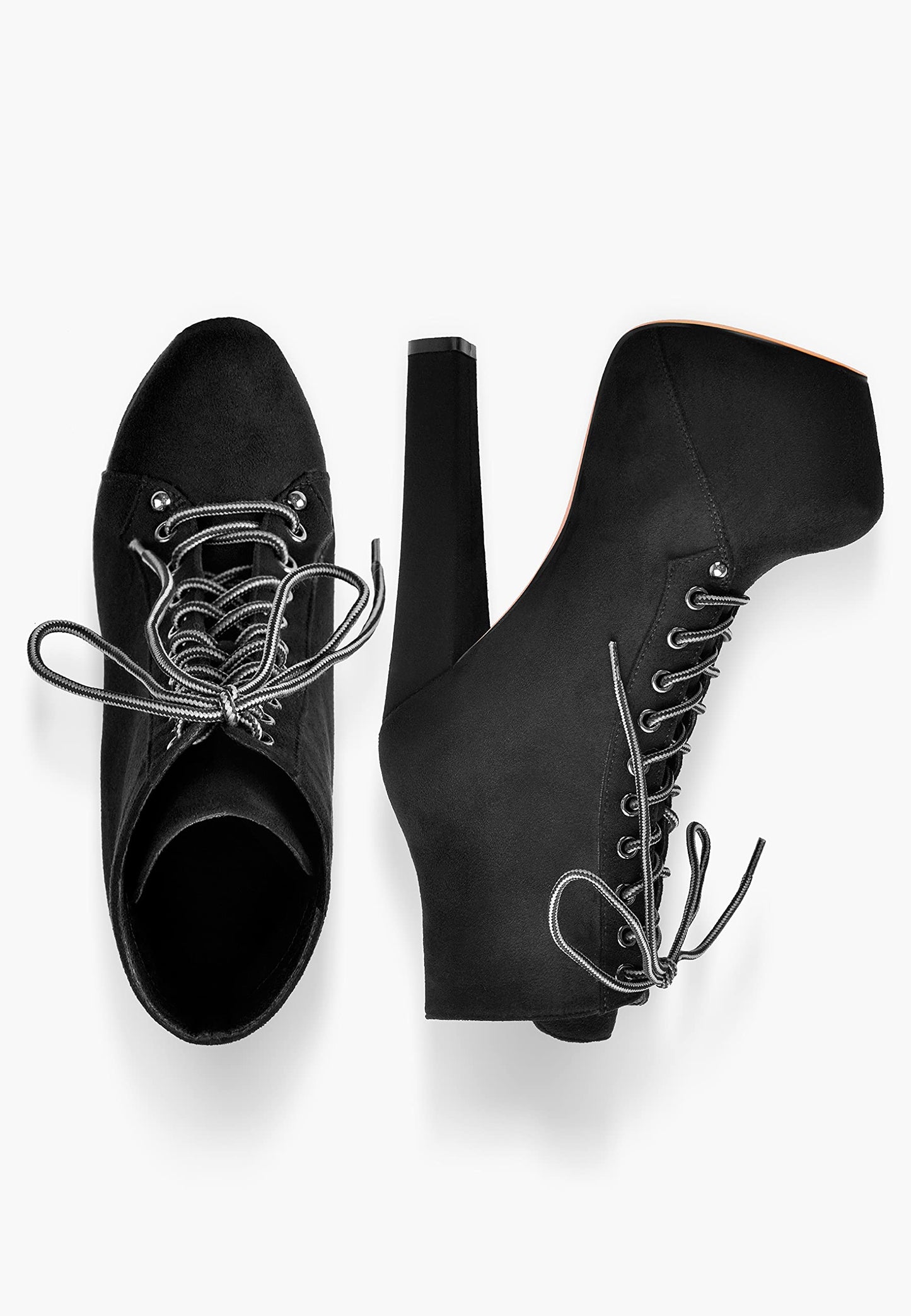 Damen Schnürstiefeletten Plateau Blockabsatz Ankle Boots Lace up Warm Gefüttert Flanell Schwarz 46 EU