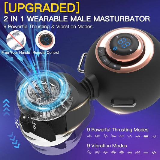 Masturbator mit Abnehmbaren Gürtel, [Upgraded] Tragbarer Masturbatoren für Männer-Penispumpe mit 9 Stoß&Vibration, Fernbedienung/Freihändige Masturbator | Sexspielzeug für Männer
