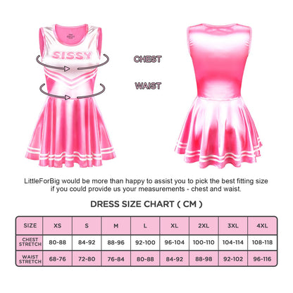 LittleForBig Unisex Seidiger Ärmelloser Overall Glänzender Satin Cheer Sissy Bodycon Mini Kleid Rock Hot Pink XL