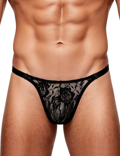 ohyeahlady String Tanga Sexy Dünn Herren T-Back Slip Pouch Underwear Große Größen Reizwäsche Sissy Dessous Micro Thong Gay Unterwäsche Low Waist Unterhosen Briefs Stretch Panty Schwarz L