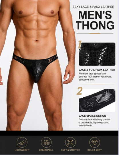 ohyeahlady String Tanga Männer Sexy Kunstleder Slip Sissy Dessous Schwarz L