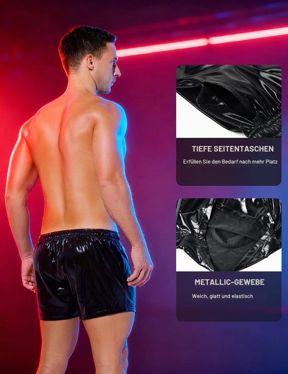 Metall Shorts Herren Glänzende Kurze Hose Party Gold Silber, L