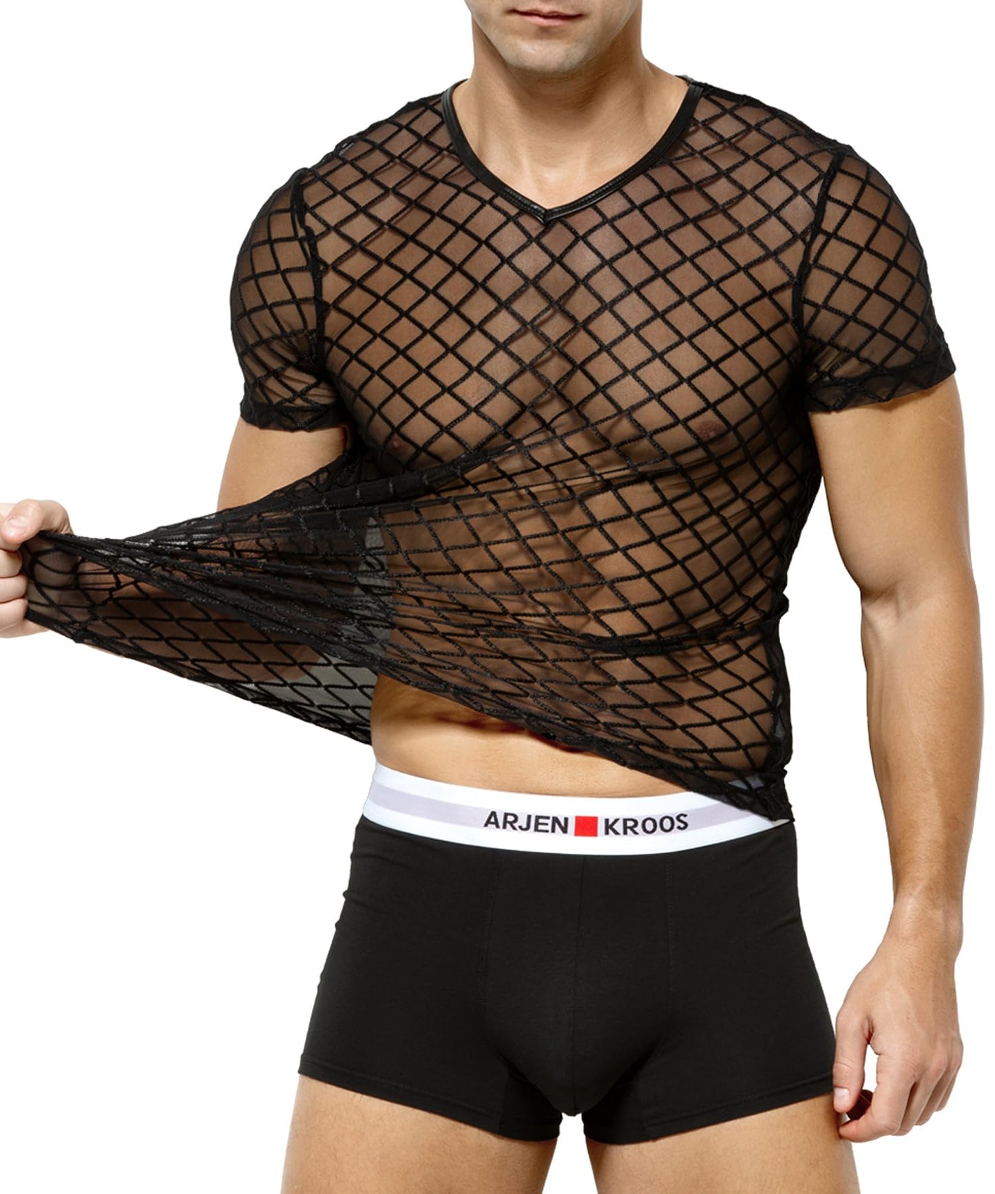 Herren Muskel Transparent Kurzarm Shirts Netz Hemd
