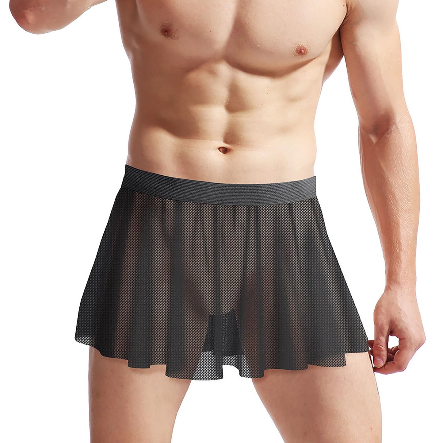 Herren Mesh Sissy Röcke Männer Sissy Höschen Sexy Transparent Minirock Crossdressers Unterwäsche Nachtclub Party Cosplay Kostüm (Schwarz)