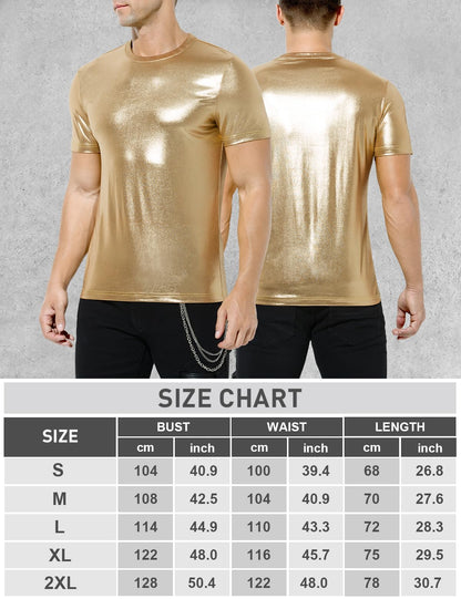 Herren Metallic Glänzend Shirt Nachtclub T-Shirts Clubwear, L