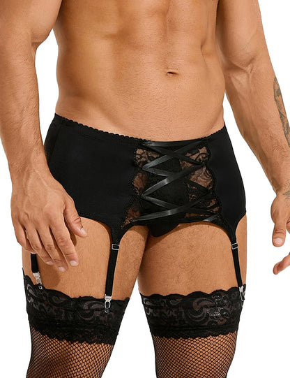 Sissy Dessous Männer Gay -  Strumpfgürtel mit 4 Clips Spitze Reizwäsche Große Größen Strumpfgürtel Breit Strumpfhalter -Rollenspiel