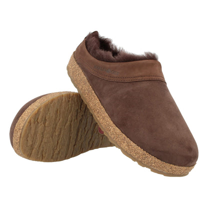 HAFLINGER Lammfellclog Snowbird Filzpantoffel Hausschuh Dunkelbraun (Kaffee 65), Gr 46