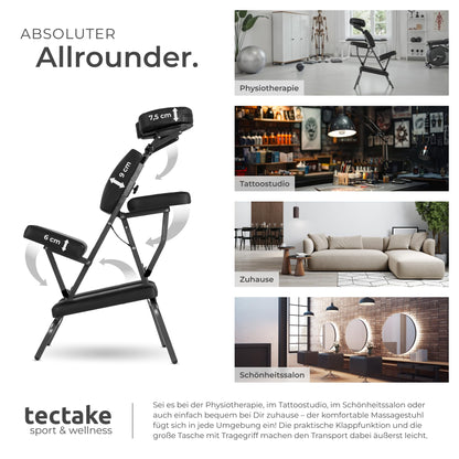 Massagestuhl klappbar, ergonomischer Hocker ohne Armlehne, Mobile Portable Behandlungsliege zusammenklappbar, Massage Stuhl mit Zubehör Tragetasche - schwarz