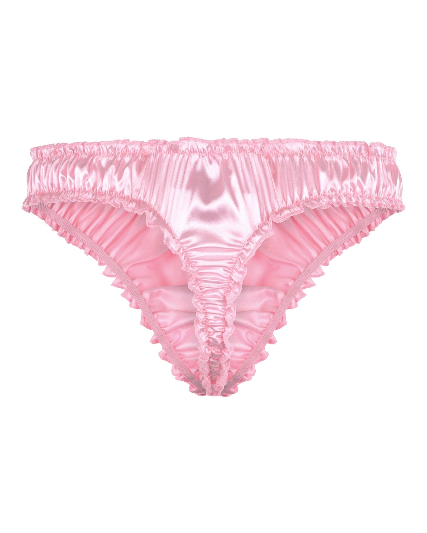 Satini Satin Rüsche Sissy Tanga Tanga Boy-Shorts Slips Höschen Unterwäsche (Zartrosa, L)