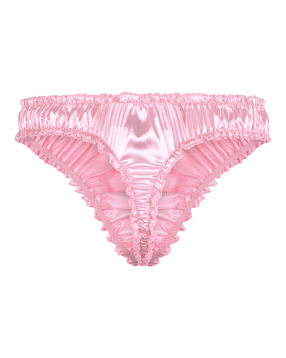 Satini Satin Rüsche Sissy Tanga Tanga Boy-Shorts Slips Höschen Unterwäsche (Zartrosa, L)