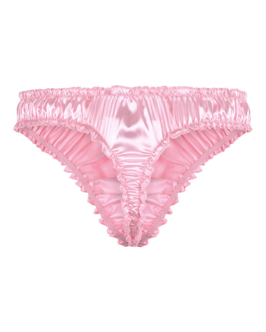 Satini Satin Rüsche Sissy Tanga Tanga Boy-Shorts Slips Höschen Unterwäsche (Zartrosa, L)