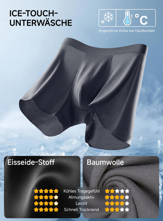 TRENDOUX Boxershorts Herren, Atmungsaktive Eisseide Unterhosen mit Nahtlosem Bund & Langem Bein, Komfortable Retroshorts mit 3D-Pouch, Anti-Chafing, 3er Pack XL