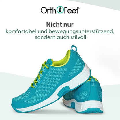 Orthofeet Orthopädischer Damen Sneaker Türkis Coral, Größe 39.5 Weit