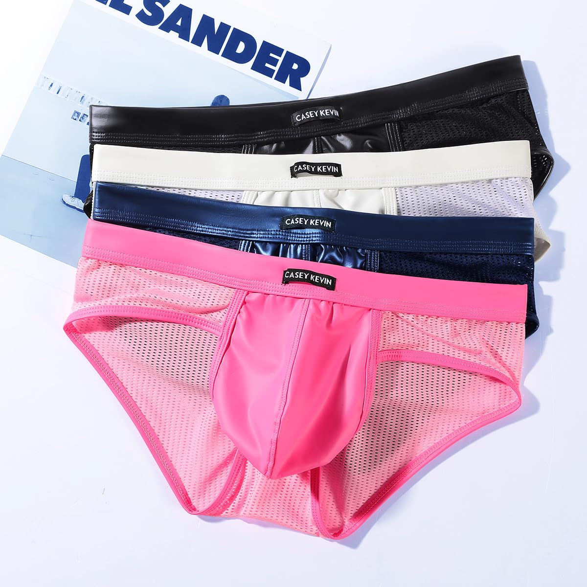 Herren Slip Sexy PU Leder Netz Slip Herren Brief Unterwäsche Atmungsaktiv Mesh Slips Unterhosen