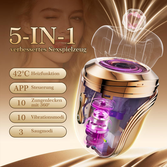 5-in-1 Vibration für Frauen mit APP, 10 Zungenlecken 10 Vibrationsmodi 3 Saugmodi Sex Toys für Klitoris, 42°C Heizfunktion Sex Spielzeug für die Frau, Vibratorensets für Frauen, Sexspielzeug Vibrator