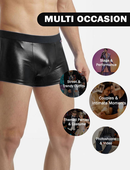 Herren PU-Leder Unterwäsche Reizwäsche Boxer Brief Shorts, Unterwäsche Trunks Bikini Mid-Rise Schwarz L