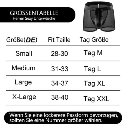 Herren Sexy Mesh Boxer Kurze Sehen Durch Faux Leder Herren Boxershorts Clubwear Knopf Abnehmbare Tasche Unterwäsche (DE/NL/SE/PL, Alphanumerisch, XXL, Regular, Regular, Short-Black Hollow)