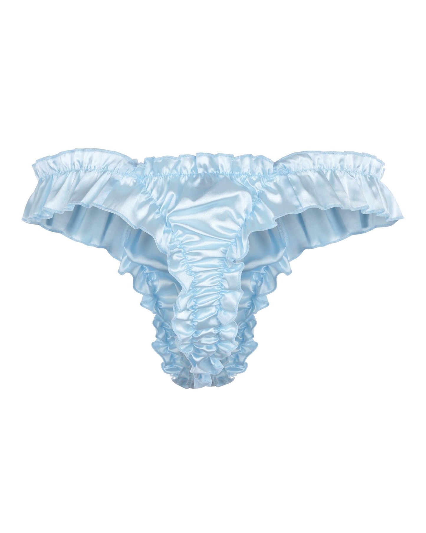 Satini Satin Rüsche tiefangesetzte Passform Sissy Tanga Tanga Boy-Shorts Slips Höschen Unterwäsche (Baby blau, L)