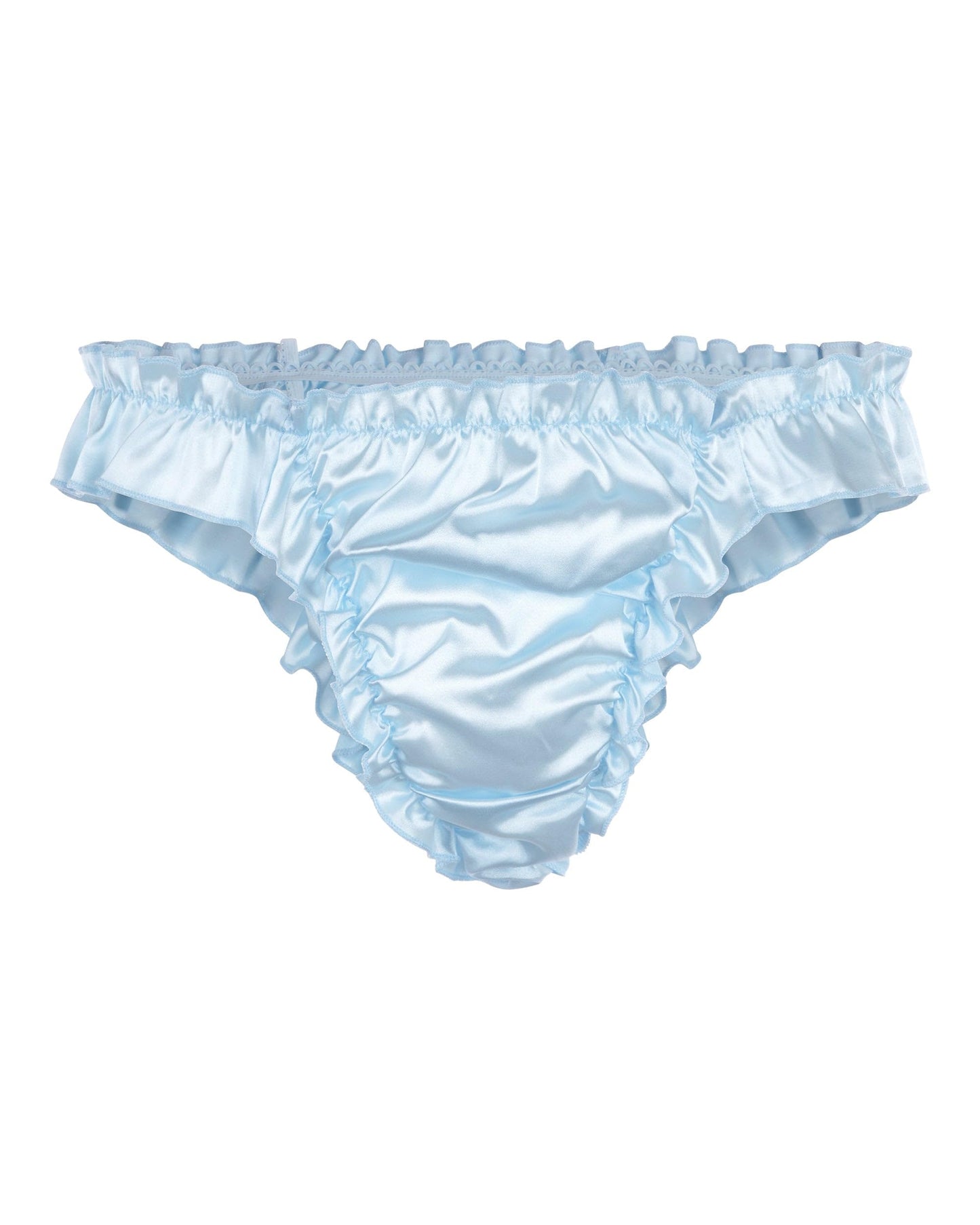 Satini Satin Rüsche tiefangesetzte Passform Sissy Tanga Tanga Boy-Shorts Slips Höschen Unterwäsche (Baby blau, L)