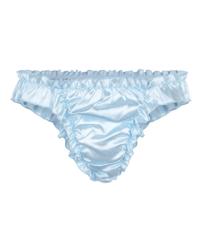 Satini Satin Rüsche tiefangesetzte Passform Sissy Tanga Tanga Boy-Shorts Slips Höschen Unterwäsche (Baby blau, L)