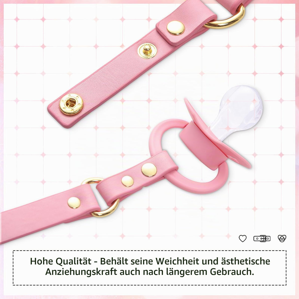 Verstellbares Lederband mit Schnuller- & Gag-Set Rosa