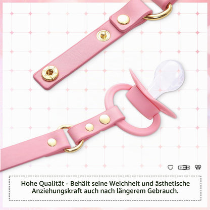 Verstellbares Lederband mit Schnuller- & Gag-Set Rosa