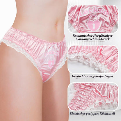 LittleForBig Unisex Hipster-Höschen Glatte Satin-Spitzenhöschen für Crossdressing und Transgender Rosa L