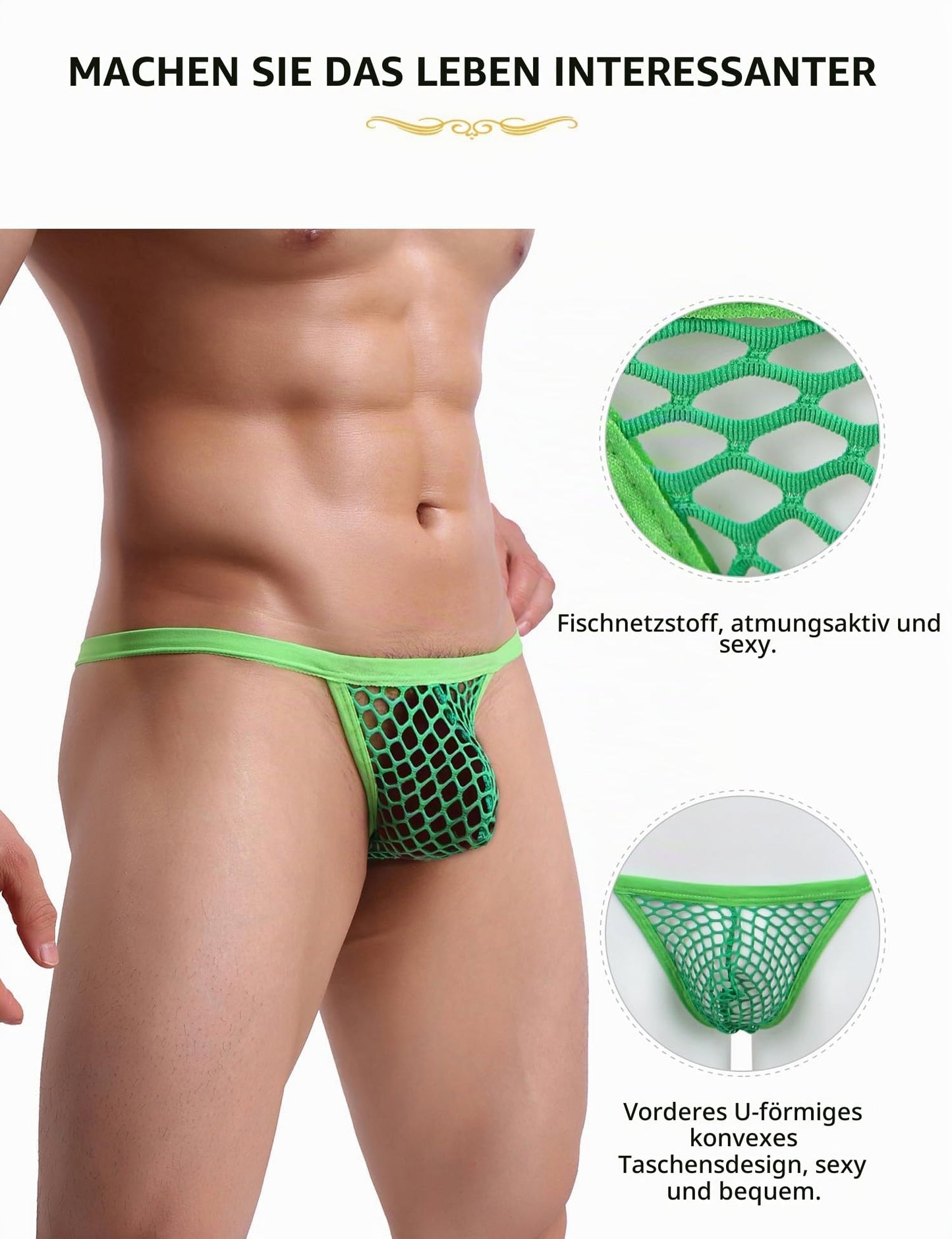 Herren String Tanga Netz Slip Sexy Unterwäsche Große Größen Dessous Mesh Unterhose Transparent Thong T-Back Unterhose Elastizität G-String Low Rise Höschen Atmungsaktive Grün S