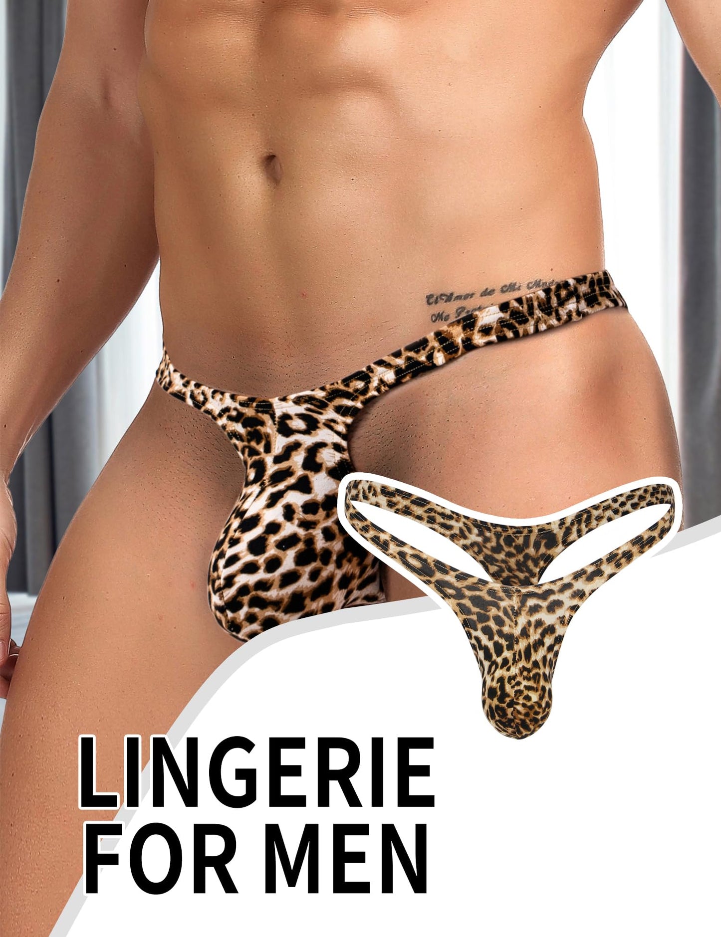 2pcs String Tanga Herren Sexy Unterwäsche für Mann T-Back Slip Beule Ouvert Höschen Männer Große Größen Reizwäsche Sissy Dessous Low-Rise Unterhosen Thong Ouvert Underwear Grün+Leoprd S