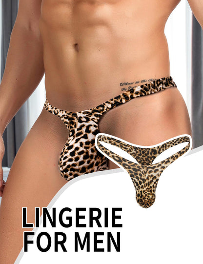 2pcs String Tanga Herren Sexy Unterwäsche für Mann T-Back Slip Beule Ouvert Höschen Männer Große Größen Reizwäsche Sissy Dessous Low-Rise Unterhosen Thong Ouvert Underwear Grün+Leoprd S