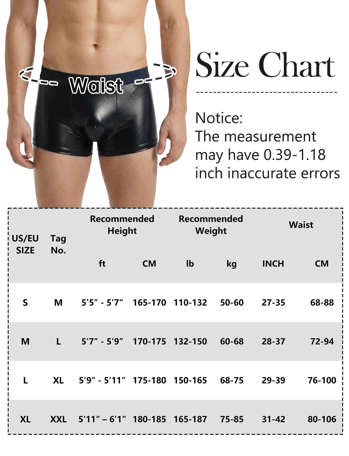Herren PU-Leder Unterwäsche Reizwäsche Boxer Brief Shorts, Unterwäsche Trunks Bikini Mid-Rise Schwarz L