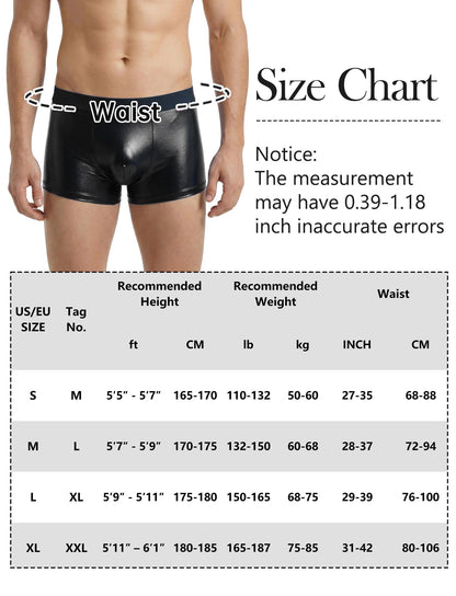 Herren PU-Leder Unterwäsche Reizwäsche Boxer Brief Shorts, Unterwäsche Trunks Bikini Mid-Rise Schwarz L