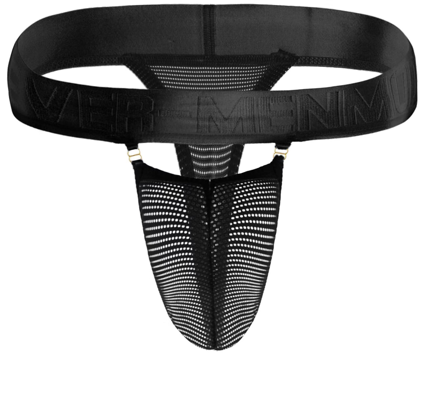 Herren-Netz-Tanga, durchsichtig, sexy Herren-Unterwäsche, G-String, hohl, Höschen, breiter Bund, Metallschnalle, Dekor, Schwarz, X-Large