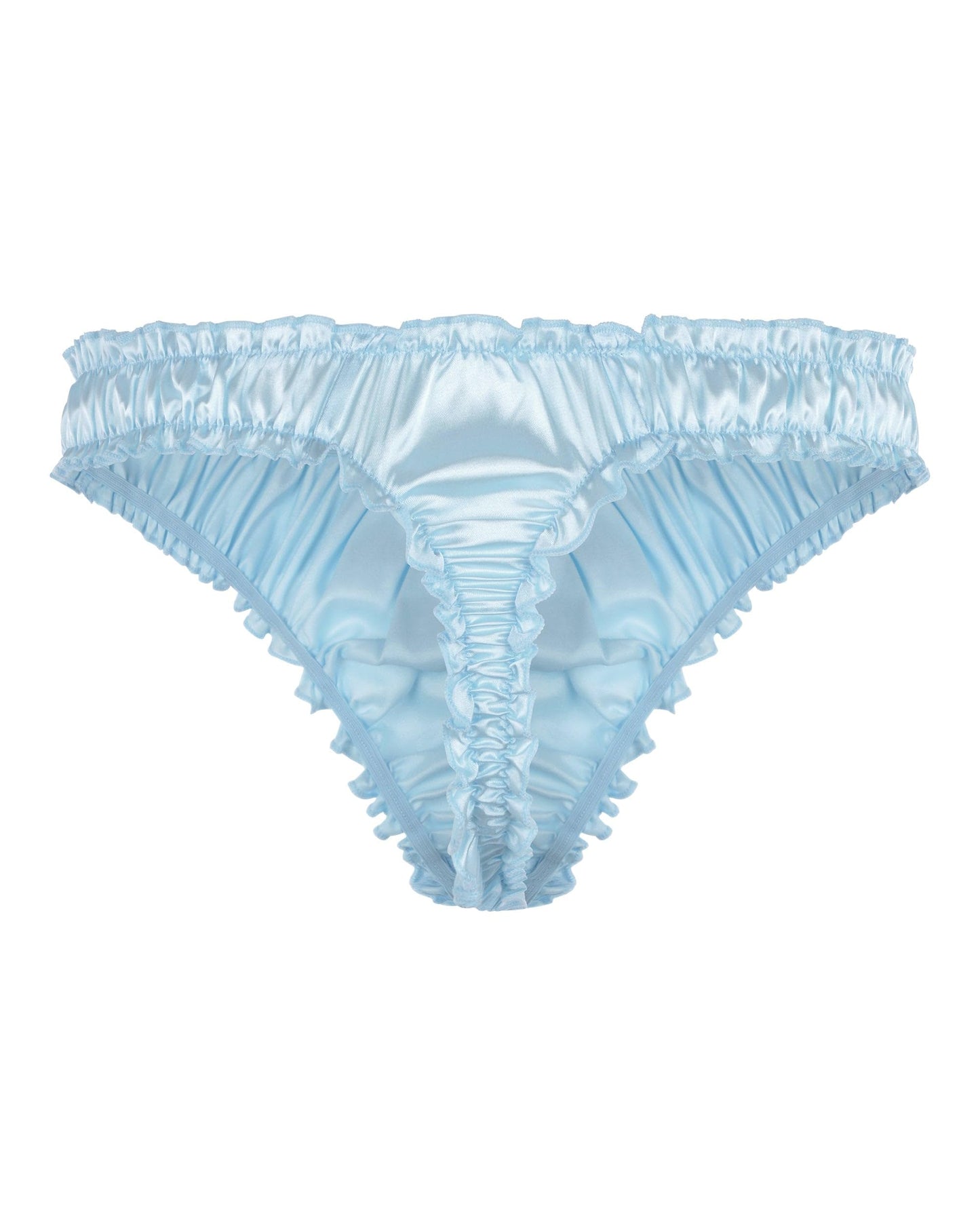Satini Satin Rüsche Sissy Tanga Tanga Boy-Shorts Slips Höschen Unterwäsche (Baby blau, L)