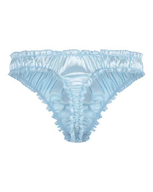 Satini Satin Rüsche Sissy Tanga Tanga Boy-Shorts Slips Höschen Unterwäsche (Baby blau, L)