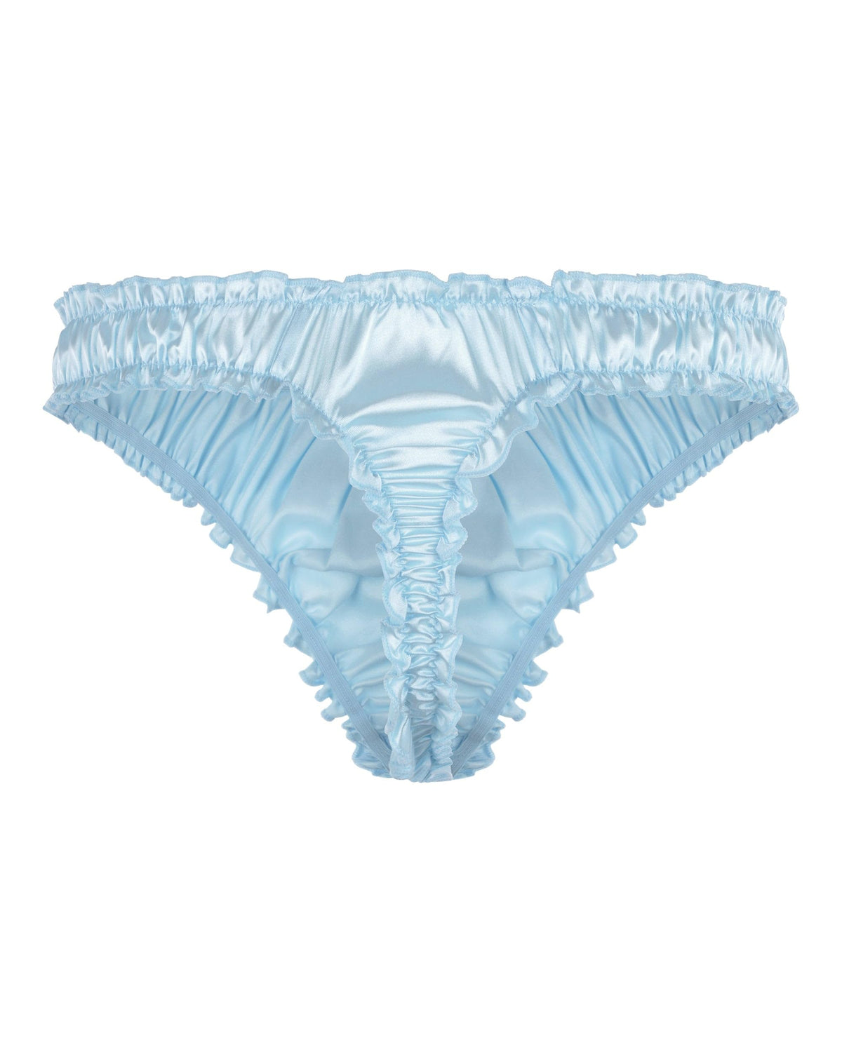 Satini Herren Tanga String Satin Rüschen Sissy Dessous, Babyblau, S